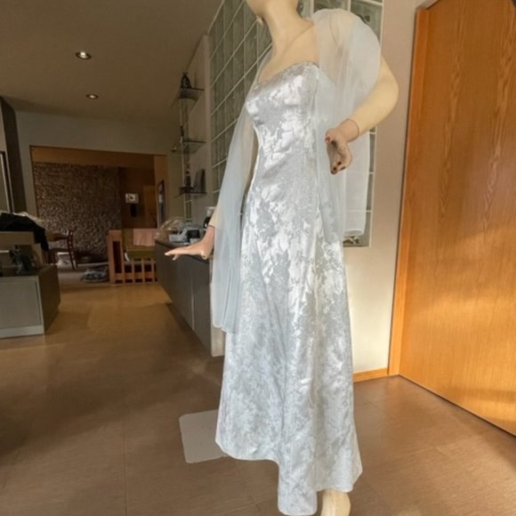 Vtg. VENESSA STEVENS PROM Formal Evening Size 3-4, SHIMMERY BABY BLUE + SHAWL - Picture 3 of 16